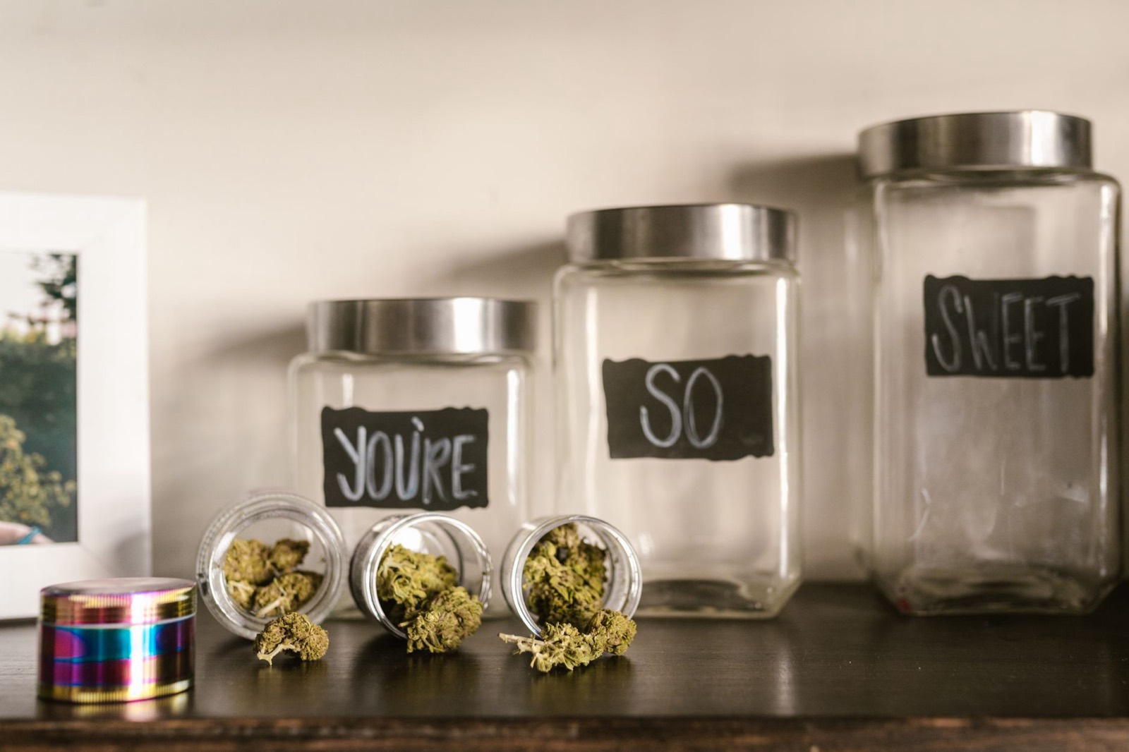 Craft cannabis cured in a sealed glass jar