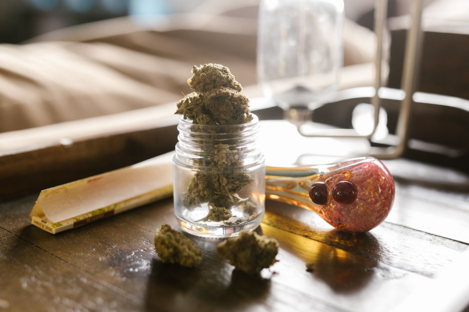 Craft cannabis cured in a sealed glass jar
